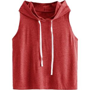 imageSweatyRocks Womens Summer Sleeveless Hooded Tank Top TShirt for Athletic Exercise Relaxed BreathableRed