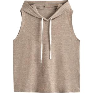 imageSweatyRocks Womens Summer Sleeveless Hooded Tank Top TShirt for Athletic Exercise Relaxed BreathableSolid Khaki