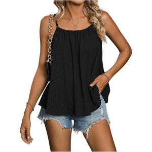 imageSweatyRocks Womens Summer Tank Top Spaghetti Strap Pleated Camisole Sleeveless Loose Cami TopsBlack