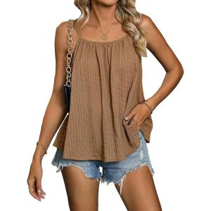 imageSweatyRocks Womens Summer Tank Top Spaghetti Strap Pleated Camisole Sleeveless Loose Cami TopsBrown