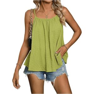 imageSweatyRocks Womens Summer Tank Top Spaghetti Strap Pleated Camisole Sleeveless Loose Cami TopsSolid Green