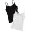 imageSweatyRocks 2 Pcs Womens lace Camisole V Neck Tank Top Sleeveless Y2k Trim Ruched Aesthetic Cami Tank TopBlack and White