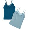 imageSweatyRocks 2 Pcs Womens lace Camisole V Neck Tank Top Sleeveless Y2k Trim Ruched Aesthetic Cami Tank TopBlue