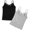 imageSweatyRocks 2 Pcs Womens lace Camisole V Neck Tank Top Sleeveless Y2k Trim Ruched Aesthetic Cami Tank TopGrey Black