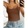 imageSweatyRocks Womens Backless Camisole Tops Criss Cross Fitted Spaghetti Strap Tank TopBrown