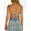 imageSweatyRocks Womens Backless Camisole Tops Criss Cross Fitted Spaghetti Strap Tank TopRoyal Blue