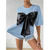 imageSweatyRocks Womens Bow Twist Front T Shirts Crew Neck Short Sleeve Tee TopsBlue