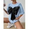 imageSweatyRocks Womens Bow Twist Front T Shirts Crew Neck Short Sleeve Tee TopsBlue