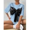 imageSweatyRocks Womens Bow Twist Front T Shirts Crew Neck Short Sleeve Tee TopsBlue