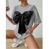 imageSweatyRocks Womens Bow Twist Front T Shirts Crew Neck Short Sleeve Tee TopsGrey