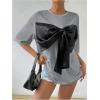 imageSweatyRocks Womens Bow Twist Front T Shirts Crew Neck Short Sleeve Tee TopsGrey
