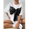 imageSweatyRocks Womens Bow Twist Front T Shirts Crew Neck Short Sleeve Tee TopsWhite
