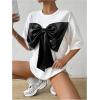 imageSweatyRocks Womens Bow Twist Front T Shirts Crew Neck Short Sleeve Tee TopsWhite