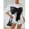 imageSweatyRocks Womens Bow Twist Front T Shirts Crew Neck Short Sleeve Tee TopsWhite