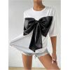 imageSweatyRocks Womens Bow Twist Front T Shirts Crew Neck Short Sleeve Tee TopsWhite