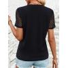 imageSweatyRocks Womens Contrast Lace Short Sleeve Round Neck T Shirt Asymmetrical Hem Button Side Tee TopsBlack