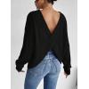 imageSweatyRocks Womens Criss Cross Round Neck Pullover Sweaters Long Sleeve Loose Cut Out Back Knit Tee Tops Backless ShirtsBlack