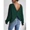 imageSweatyRocks Womens Criss Cross Round Neck Pullover Sweaters Long Sleeve Loose Cut Out Back Knit Tee Tops Backless ShirtsDeep Green