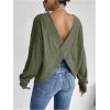 imageSweatyRocks Womens Criss Cross Round Neck Pullover Sweaters Long Sleeve Loose Cut Out Back Knit Tee Tops Backless ShirtsGreen