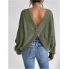 imageSweatyRocks Womens Criss Cross Round Neck Pullover Sweaters Long Sleeve Loose Cut Out Back Knit Tee Tops Backless ShirtsGreen