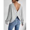 imageSweatyRocks Womens Criss Cross Round Neck Pullover Sweaters Long Sleeve Loose Cut Out Back Knit Tee Tops Backless ShirtsGrey