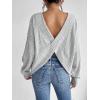 imageSweatyRocks Womens Criss Cross Round Neck Pullover Sweaters Long Sleeve Loose Cut Out Back Knit Tee Tops Backless ShirtsGrey