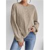 imageSweatyRocks Womens Criss Cross Round Neck Pullover Sweaters Long Sleeve Loose Cut Out Back Knit Tee Tops Backless ShirtsKhaki