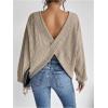 imageSweatyRocks Womens Criss Cross Round Neck Pullover Sweaters Long Sleeve Loose Cut Out Back Knit Tee Tops Backless ShirtsKhaki