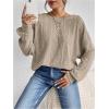 imageSweatyRocks Womens Criss Cross Round Neck Pullover Sweaters Long Sleeve Loose Cut Out Back Knit Tee Tops Backless ShirtsKhaki