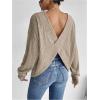 imageSweatyRocks Womens Criss Cross Round Neck Pullover Sweaters Long Sleeve Loose Cut Out Back Knit Tee Tops Backless ShirtsKhaki