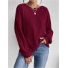 imageSweatyRocks Womens Criss Cross Round Neck Pullover Sweaters Long Sleeve Loose Cut Out Back Knit Tee Tops Backless ShirtsRed Violet
