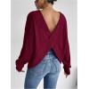 imageSweatyRocks Womens Criss Cross Round Neck Pullover Sweaters Long Sleeve Loose Cut Out Back Knit Tee Tops Backless ShirtsRed Violet