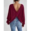 imageSweatyRocks Womens Criss Cross Round Neck Pullover Sweaters Long Sleeve Loose Cut Out Back Knit Tee Tops Backless ShirtsRed Violet
