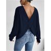 imageSweatyRocks Womens Criss Cross Round Neck Pullover Sweaters Long Sleeve Loose Cut Out Back Knit Tee Tops Backless ShirtsRoyal Blue