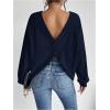 imageSweatyRocks Womens Criss Cross Round Neck Pullover Sweaters Long Sleeve Loose Cut Out Back Knit Tee Tops Backless ShirtsRoyal Blue
