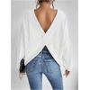 imageSweatyRocks Womens Criss Cross Round Neck Pullover Sweaters Long Sleeve Loose Cut Out Back Knit Tee Tops Backless ShirtsWhite