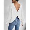 imageSweatyRocks Womens Criss Cross Round Neck Pullover Sweaters Long Sleeve Loose Cut Out Back Knit Tee Tops Backless ShirtsWhite