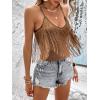 imageSweatyRocks Womens Fringe Sleeveless Boho Tassel Tank Top Slim Fit Cami Summer TopsBrown