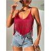imageSweatyRocks Womens Fringe Sleeveless Boho Tassel Tank Top Slim Fit Cami Summer TopsBurgundy