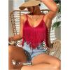 imageSweatyRocks Womens Fringe Sleeveless Boho Tassel Tank Top Slim Fit Cami Summer TopsBurgundy