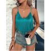 imageSweatyRocks Womens Fringe Sleeveless Boho Tassel Tank Top Slim Fit Cami Summer TopsGreen Fringe