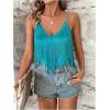 imageSweatyRocks Womens Fringe Sleeveless Boho Tassel Tank Top Slim Fit Cami Summer TopsGreen Fringe
