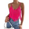 imageSweatyRocks Womens Fringe Sleeveless Boho Tassel Tank Top Slim Fit Cami Summer TopsHot Pink