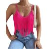 imageSweatyRocks Womens Fringe Sleeveless Boho Tassel Tank Top Slim Fit Cami Summer TopsHot Pink