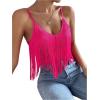 imageSweatyRocks Womens Fringe Sleeveless Boho Tassel Tank Top Slim Fit Cami Summer TopsHot Pink