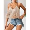 imageSweatyRocks Womens Fringe Sleeveless Boho Tassel Tank Top Slim Fit Cami Summer TopsKhaki