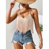imageSweatyRocks Womens Fringe Sleeveless Boho Tassel Tank Top Slim Fit Cami Summer TopsKhaki