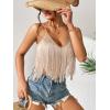 imageSweatyRocks Womens Fringe Sleeveless Boho Tassel Tank Top Slim Fit Cami Summer TopsKhaki