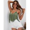imageSweatyRocks Womens Fringe Sleeveless Boho Tassel Tank Top Slim Fit Cami Summer TopsPale Green