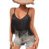 imageSweatyRocks Womens Fringe Sleeveless Boho Tassel Tank Top Slim Fit Cami Summer TopsPure Black